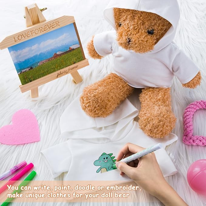 12 PCS Stuffed Bear Clothes Shirt Stuffed Animal T-Shirt Doll Tshirts Classic Plush Bear Shirts Bear Hoodie Fit 14-18 Inches Stuffed Bear Dolls (White)