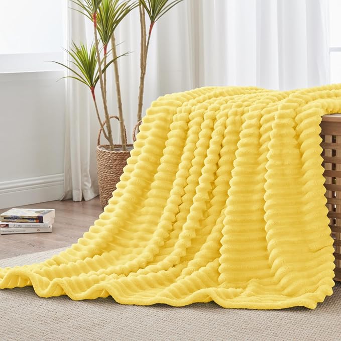 BEDELITE Striped Fleece Throw Blanket, Custard Yellow, 50"x60" | 300GSM Microfiber Fleece, Soft Cozy, Lightweight Warm, Double-Sided Plush, Machine Washable, Gift, Room Decor, for Couch Sofa