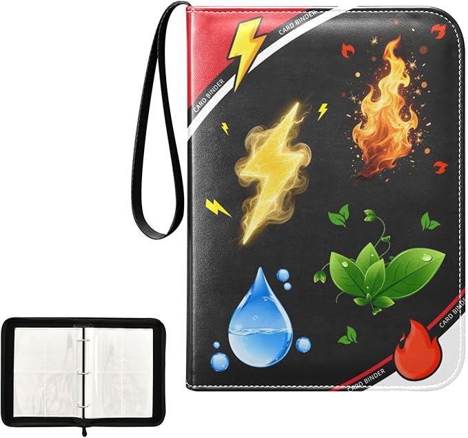 Card Binder 4 Pocket, Zipper Trading Card Binder Holder with 50 Removable Sleeves, Fits 400 Cards Collection Storage Album Case Organizer Book