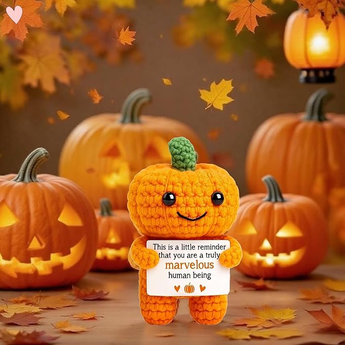 Mini Funny Handmade Positive Pumpkins Crochet Emotional Support Crochet Gift,Inspiring Gifts for Him Her,Men Women, Son Daughter,Birthday,Halloween