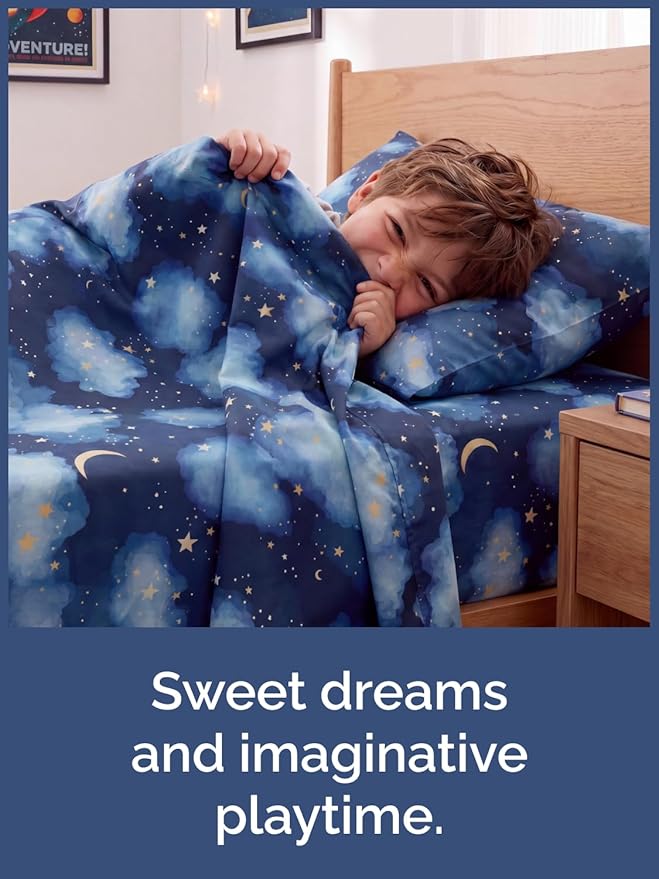 CGK Unlimited Kids Starry Sky Twin 3 Piece Sheet Set - Boys, Girls, Teens, Toddler - Easy Fit with Deep Pockets - Soft, Cooling & Breathable Sheets - Cute, Cozy, Fade & Wrinkle Free - Machine Washable