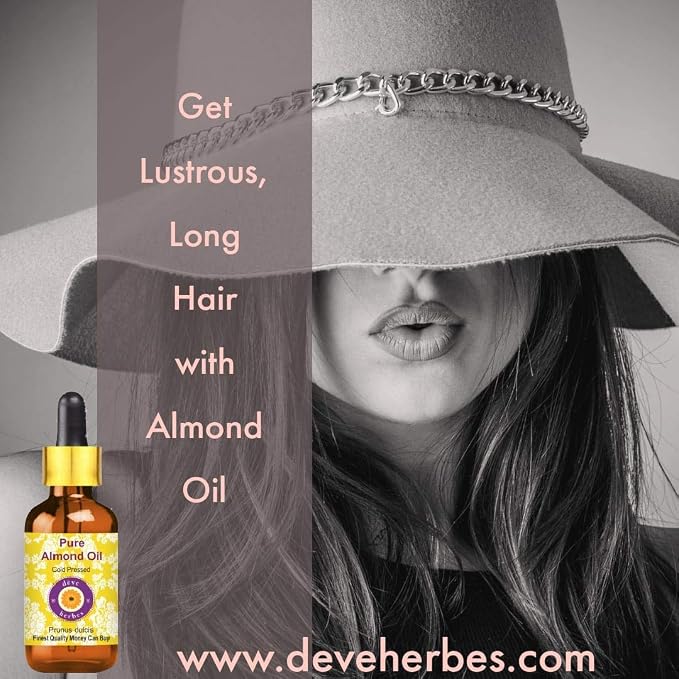 dève herbes Almond Oil (Prunus dulcis) with Glass Dropper | Cold Pressed | Pure | Natural | for Diluting Essential Oils | for Skin & Massage | Non-Sticky | Lightweight | Unisex | 50ml (1.69 oz)