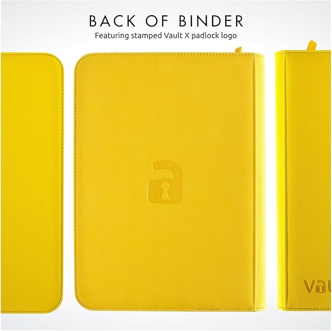 Vault X 9 Pocket Zip Binder, 360 Cards, Exo-Tec Material, 20 Side-Loading Pages (Yellow)