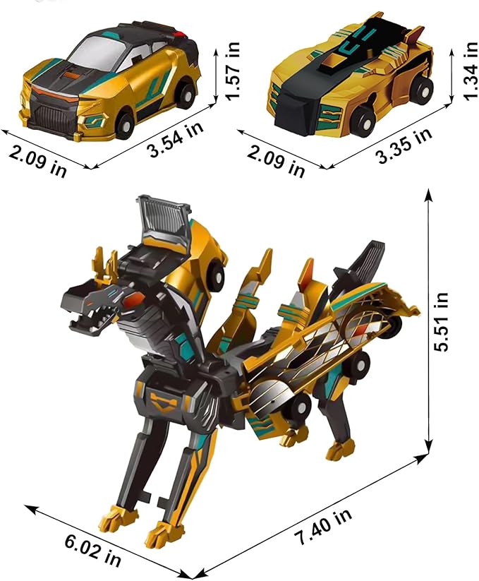 Transforming Dinosaur Toys, 2 in 1 Magnetic Cars Collision Transform into Dino Toys, for Boys Girls Toy Age 2-12, Christmas Birthday Gift(Golden Dragon)
