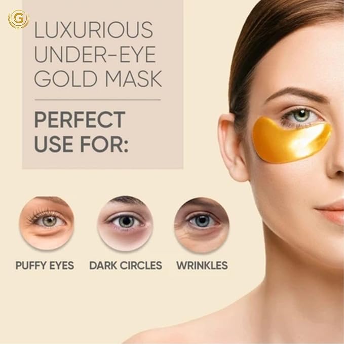 Goldi Premium Eye Mask (20 Pairs) - 24K Gold Eye Mask with Vitamin C & Collagen. For Under eye bags, Fine line, Dark Circles and Puffiness. Beauty & Personal Care (Japan Formula)