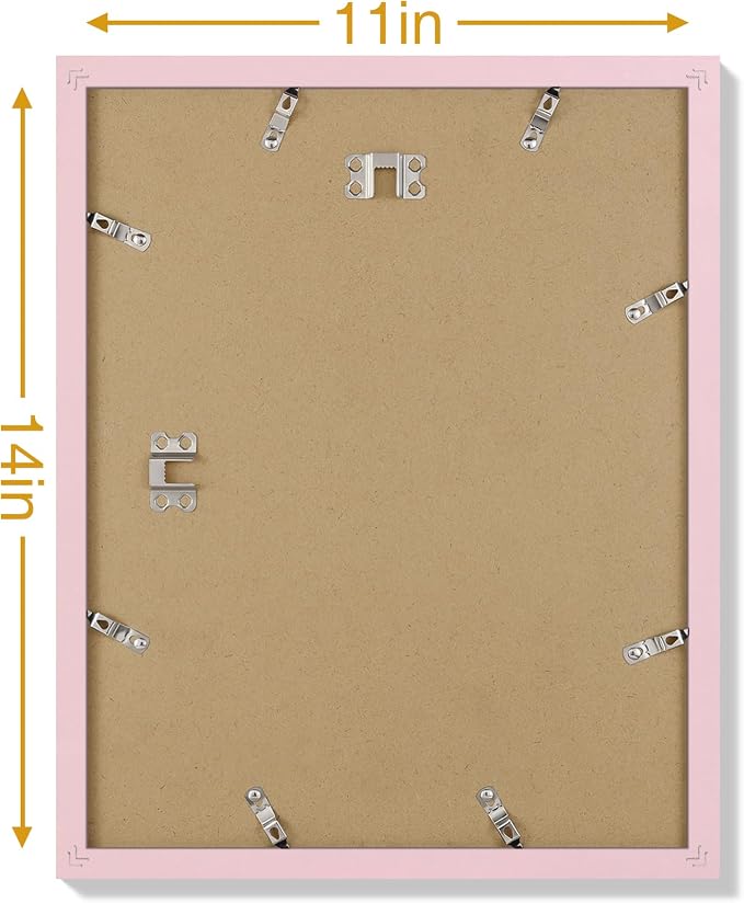Vittanly 11x14 Picture Frames Set of 9 for Wall Mounting, Pink | Display Pictures 8x10 with Mat or 11x14 without Mat, Engineered Wood with Shatter Resistant Plexiglass, Gallery Photo Frames