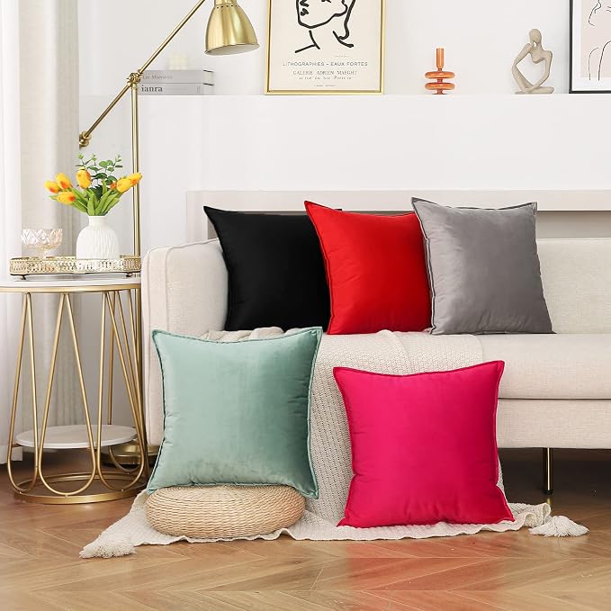 JIAHANNHA Velvet Black Throw Pillow Covers 16”x16”Pack of 2 Soft Decorative | Square Cushion Covers for Couch Sofa Bed Livingroom Car Home Decor,40x40Cm