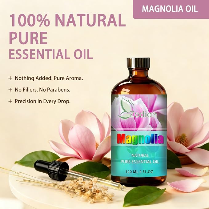 Magnolia Essential Oil - Magnolia Oil for Diffuser, 4 Fl Oz(120ml) | Candle Making, Soap Making, aroma, Strong Scent, Pure, Natural, Home Fragrance, Massage