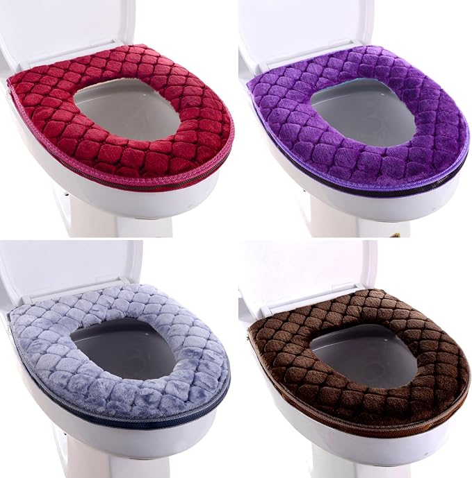 Toilet Seat Cover Pad Toilet Seat Cushion Washable & Comfortable Cover Pads, Fits Most Size Lids Mat U Shaped Covers for Bathroom Pad with Zipper Cushioned Soft Warmer Washable