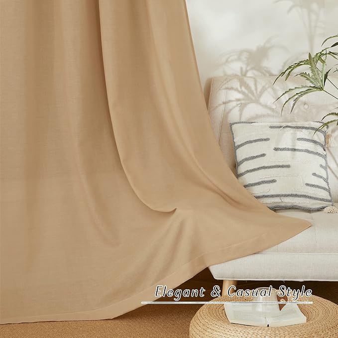 NICETOWN Linen Curtains 96 inches Long for Living Room, Grommet Semi Sheer Drapes Linen Weave Window Treatments Privacy Added with Light Filtering for Bedroom, Burlap, W34 x L96, 2 Panels