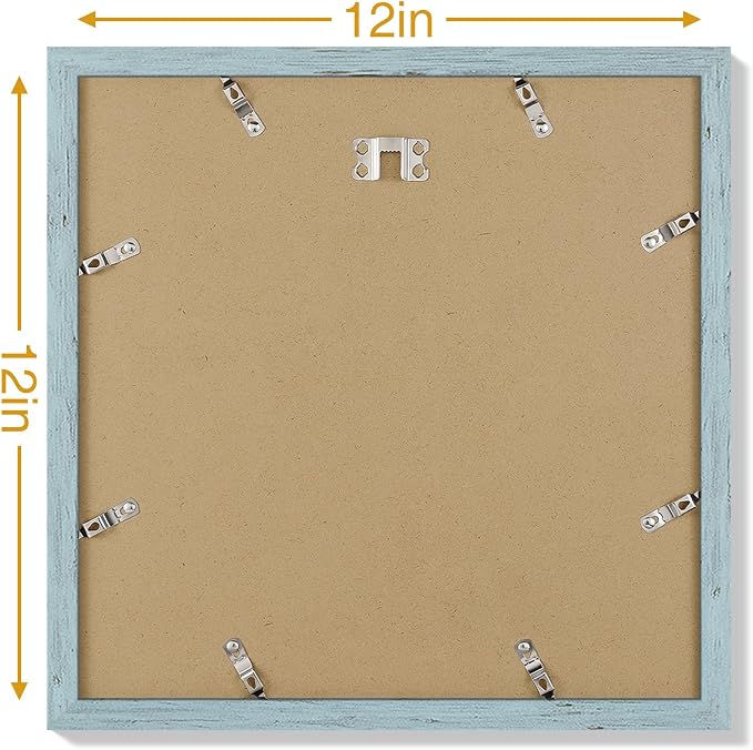 Vittanly 12x12 Picture Frames Set of 9 for Wall Mounting, Rustic Blue | Display Pictures 8x8 with Mat or 12x12 without Mat for Wall Mounting, Square Photo Frames for Home Decor, Engineered Wood