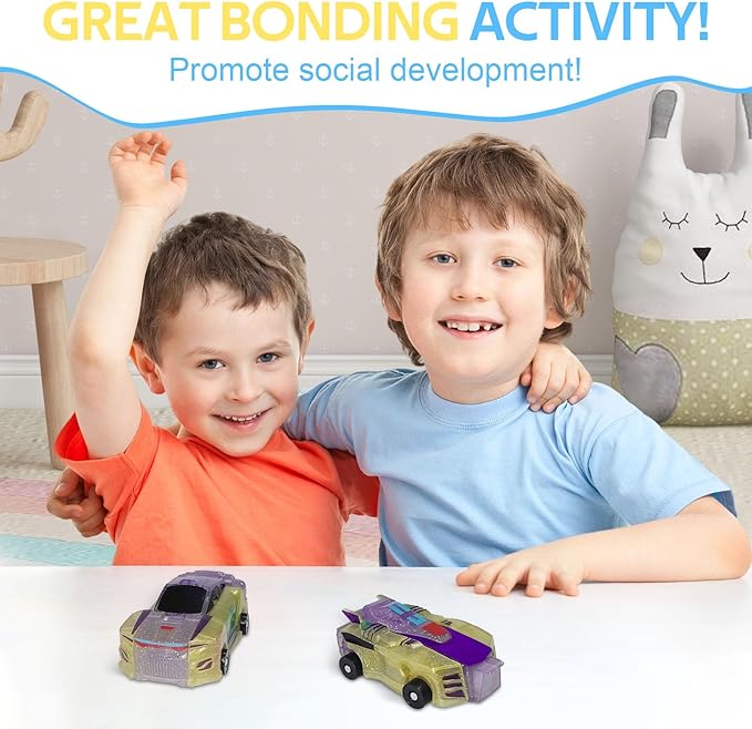 Dinosaur Collision Transforming Car Toy,Magnetic Cars Transform Into Dinosaurs,Transformation Car Toys for Boys & Girls with Transform Feature (Crystal-Color)