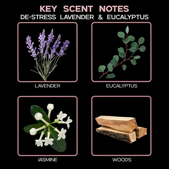 Reed Diffuser Set, DE-Stress Lavender Eucalyptus Scented Oil Diffuser with Sticks, Home Fragrance Accessories for Bathroom Shelf Decor, Aroma Diffusers for Home or Office Desk, USA Made