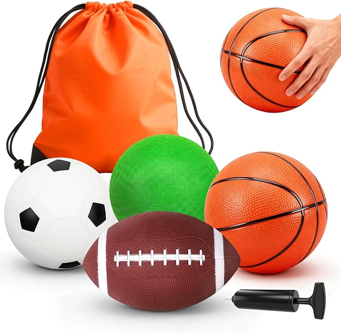 Mini Toddler Balls Toys Set for Kids, Mini PVC 5 Inch Basketballs Balls-5" Little Soccer, Football,- Playground Kick Ball Gift for Children Yard Indoor Outdoor Beach Pool 4 Pack