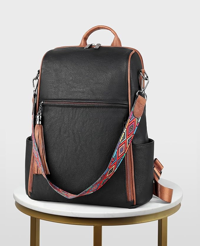 FADEON Leather Backpack Purse for Women Designer Travel Backpack Purses PU Fashion Ladies Shoulder Bag with Tassel