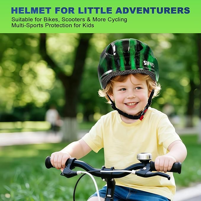 Kids Bike Helmet with LED Light, SIFVO Youth Toddler Boys Girls Helmets,2 Size Adjustable for Ages 3-5-10,Multi-Sport for Bicycle, Scooter, Skateboard,46-55cm