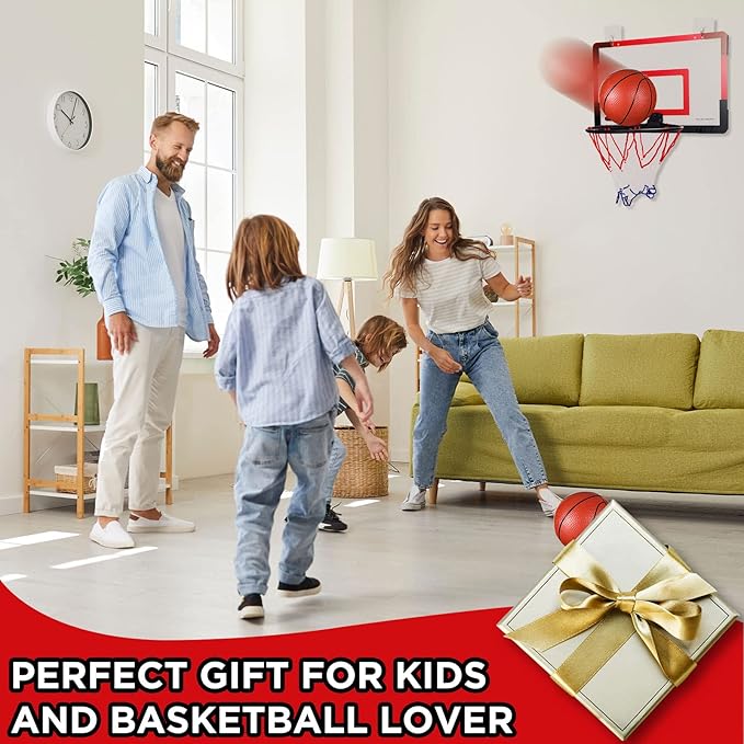 Sosation 2 Pcs Mini Basketball Hoop with 4 Basketball, Sticky Hook, Pump, Indoor No Drilling Basket Ball Hoop Decompress Game for Kid Adult Back to School Gift