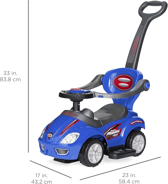 Best Choice Products Kids 3-in-1 Push and Pedal Car Toddler Ride On w/Handle, Horn, Music - Blue