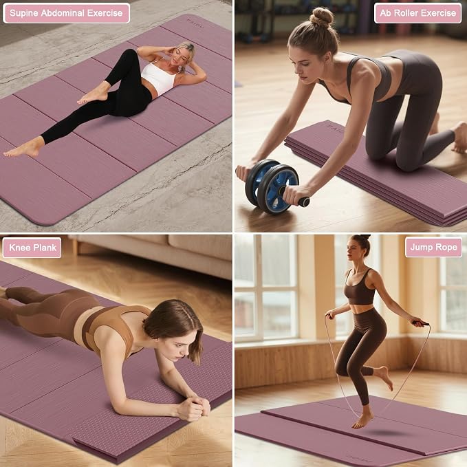PAIDU Foldable Yoga Mat thick- 2/5" (10MM) TPE Non-Slip Design, Quick Fold,Easy Storage, 75x40 Extra Long/Wide for Indoor Yoga, Pilates and Outdoor Travel Workouts