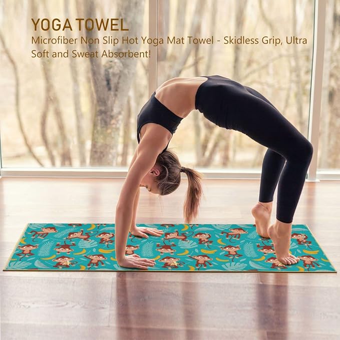 Monkey Banana Yoga Mat Towel Non Slip Soft Sweat Absorbent Hot Yoga Mat Towel, for Hot Yoga, Pilates and Workout-73 x 27 Inch