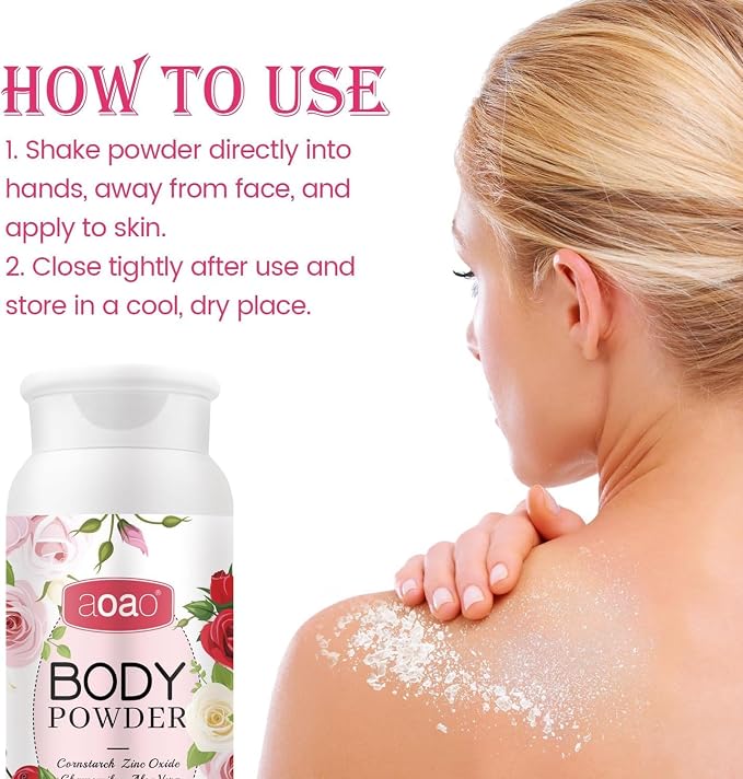 AOAO Women's Body Powder, Talc-Free Cashmere Dusting Powder for Women, Sweat & Chafing Soothe with Aloe, Protect Zinc Oxide, Hypoallergenic Formula for Underarms Thighs & Skin Folds, Daily Fresh-2pack