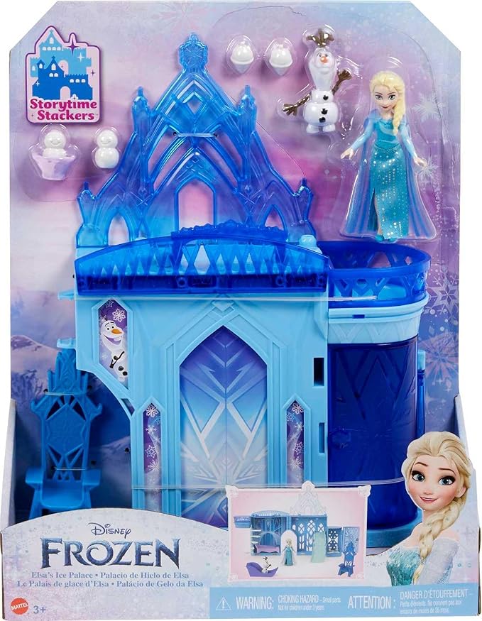 Mattel Disney Frozen Toys, Elsa Ice Palace Storytime Stackers, Castle Doll House Playset with Small Doll & 8 Accessories, Travel Toy with Handle