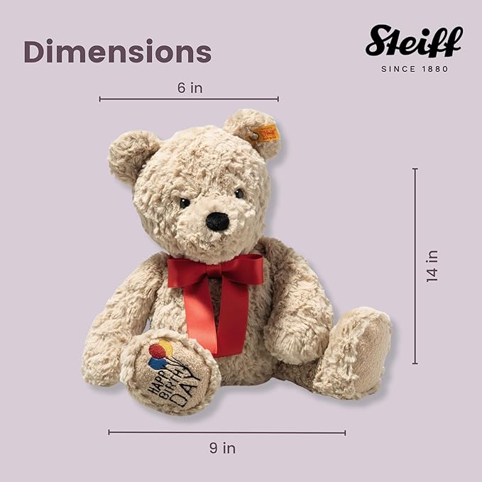 Steiff Soft Cuddly Friends Jimmy Teddy Bear Birthday, 14" Plush Toy