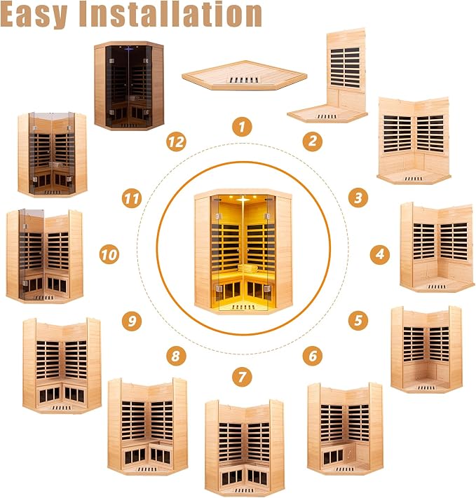 2 Person Far Infrared Sauna 0-5mG Ultra Low EMF 1520W Indoor Sauna Canadian Hemlock Wood Sauna for Home with APP Control, LCD Control Panel, Chromotherapy Lights, Constant Temperature Cover