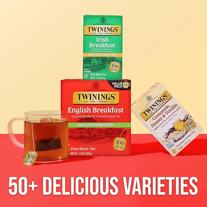 Twinings Irish Breakfast Black Tea Individually Wrapped Bags, 20 Count (Pack of 1), Flavourful, Bold, and Robust, Caffeinated, Enjoy Hot or Iced, 20 Teabags