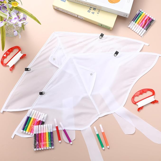 Syhood 50 Pcs DIY Kites for Kids Making Kit 20 Inch Summer Decorating Coloring Kites with Watercolor Pens and String Making Craft Kits for Outdoor Game and Activities