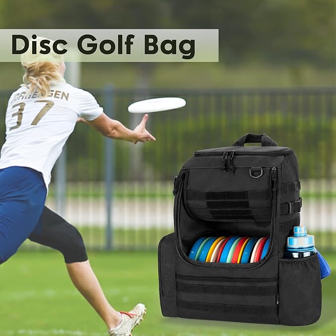 DSLEAF Disc Golf Bag with 24-26 Discs Capacity, Disc Golf Backpack with Two Sidewall Supports and Molle Webbing for Beginner, Hobbyist, Adults and Teenagers