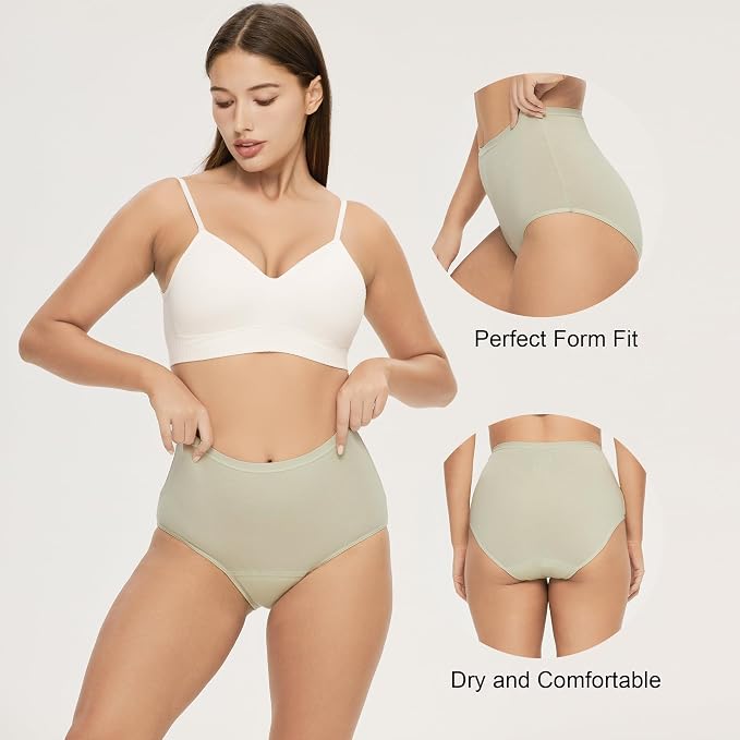 BATTEWA Incontinence Underwear for Women Washable, Leak Proof Underwear High Waist Cotton,Bladder Leakage 50ML (5Beige, 3X-Large, 5 Pack)