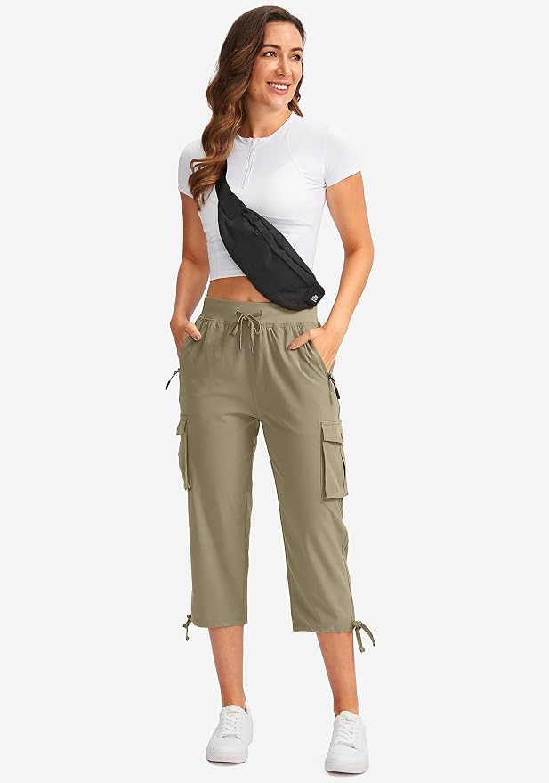 Soothfeel Women's Cargo Capris Pants with 6 Pockets Lightweight Quick Dry Travel Hiking Summer Pants for Women Casual