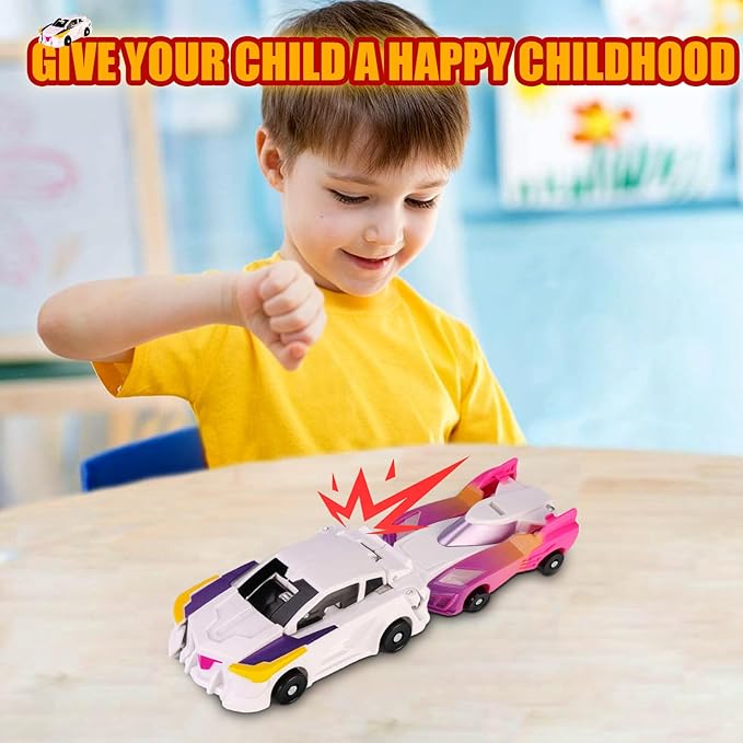 Collision Transforming Dinosaur Car Toy,Transformation Car Toy, 2in1 Magnetic Dinosaur Transformer Cars for Boys & Girls Party Favors Gift for Birthday, Christmas (Pink)