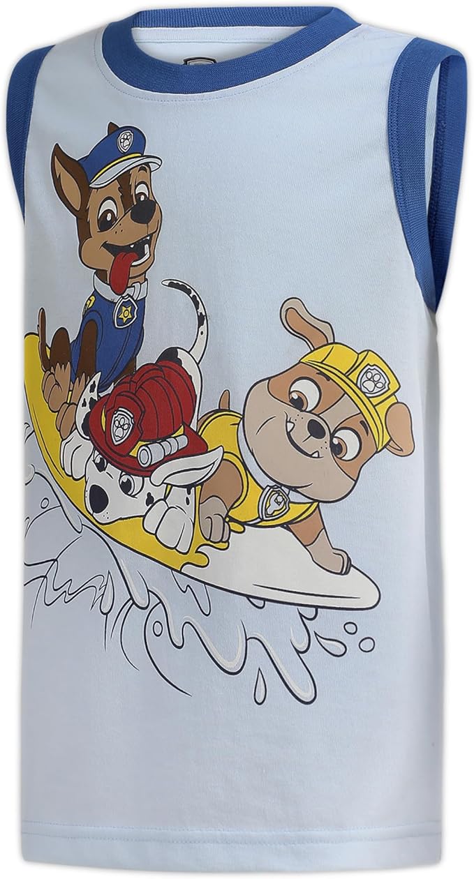 Paw Patrol Nickelodeon Marshall, Rubble and Chase Boys’ Tank 2 Pack for Toddler and Little Kids – Grey/White