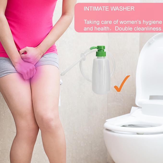 350ml Enema & Vaginal Douche Kit, Portable Intimate Irrigator with Press Pump, Silicone Hose & 5 Reusable Nozzles, Reusable Personal Cleansing System for Women & Men (1Bottle+3Nozzle)