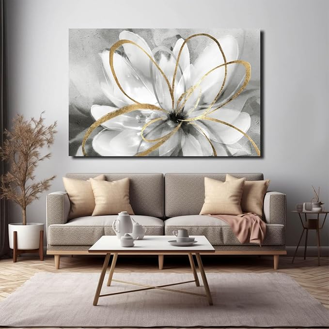 SOUGUAN Botanical Art Posters Gold Flower Wall Decoration Contemporary Wall Art for Living Room Large Size 32"x48" Photo for Dining Room Wall