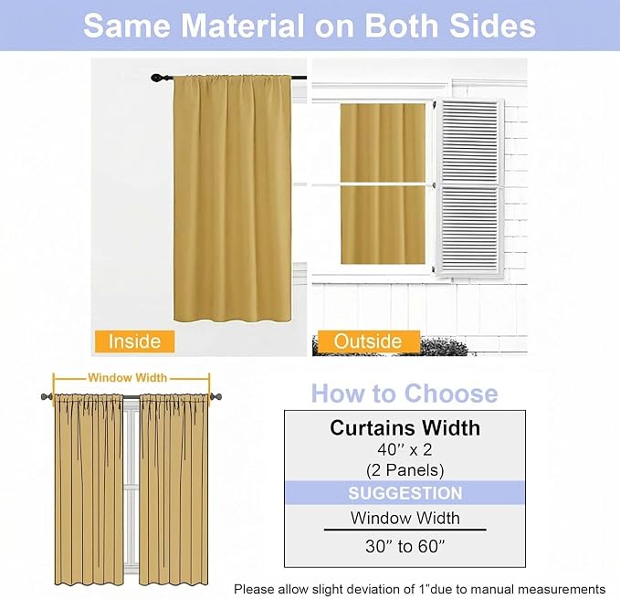 Simplebrand Ava Bright Gold Short Blackout Curtains for Bedroom 54 Inches Long 2 Panels Set, Solid Thermal Insulated, Energy Saving Window Treatment Curtains Blackout Drapes, W40 x L54 Inch