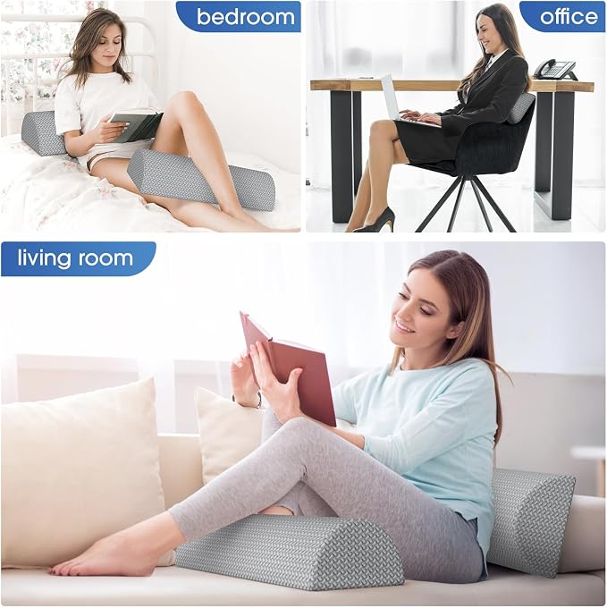 TranquilRelax 2 Pack Knee Pillow for Back Sleeping Memory Foam Half Moon Bolster Pillow for Legs, Under Knee Support, Ankle & Foot Comfort Orthopedic Pillow for Side Sleepers, Grey