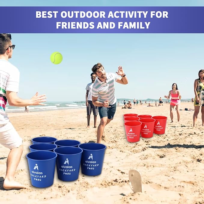 Aivalas Yard Pong Outdoor Games, Giant Yard Games Set with 12 Buckets and Balls for Adults and Family, Toss Game Throwing Games for Beach, Camping, Lawn and Backyard
