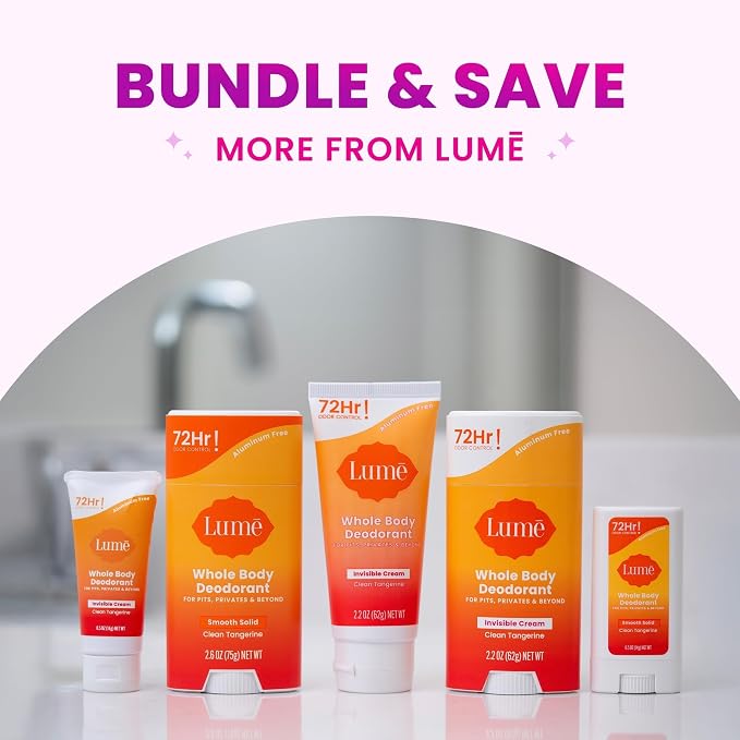 Lume Whole Body Deodorant - Invisible Cream Tube - 72 Hour Odor Control - Aluminum Free, Baking Soda Free, Skin Safe - 3.0 ounce (Pack of 2) (Clean Tangerine)