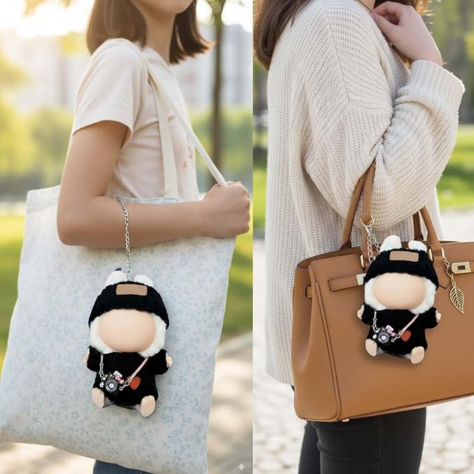 Clothes Outfits for 17cm Doll 6 Piece Set Crochet Hat Sweater Backpack Camera Cute Clothes Accessories Suit No Doll (White,Black)