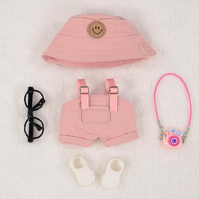 17cm Doll Clothes & Accessories Set Include: Hat, Overall, Shoes, Glasses and Bag- Cute Clothes for Dress up Unique Style (Doll Not Included), Pink