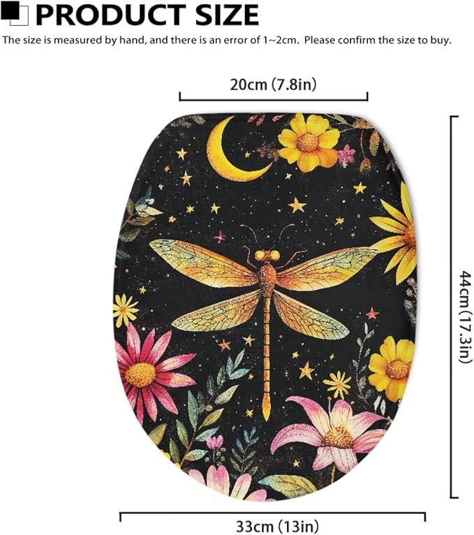 Dragonfly Toilet Seat Cover for Bathroom Moon Toilet Lid Covers for Bathroom Elongated Dust Cover Replacement Soft Bathroom Replacement Elongated Oval Round Lid Easy to Clean