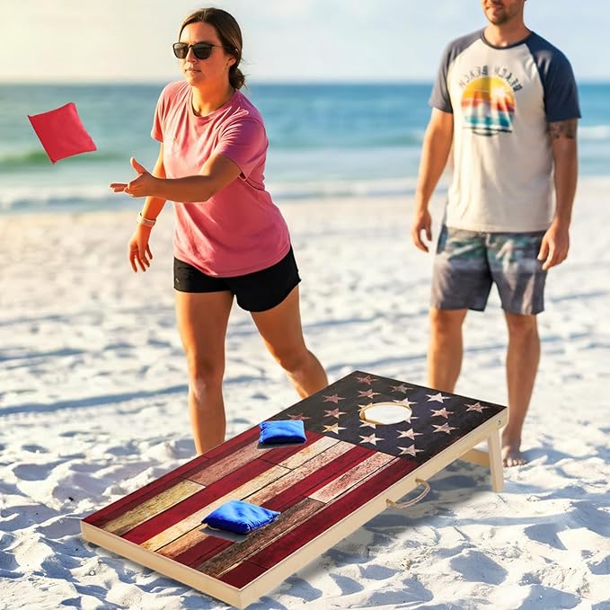 Sportdo 4x2 ft Solid Wood Cornhole Set with 8 Bean Bags, Regulation Size Cornhole Board Set for Adults, Cornhole Game Set for Tailgate Backyard Toss Games Indoor&Outdoor Activities