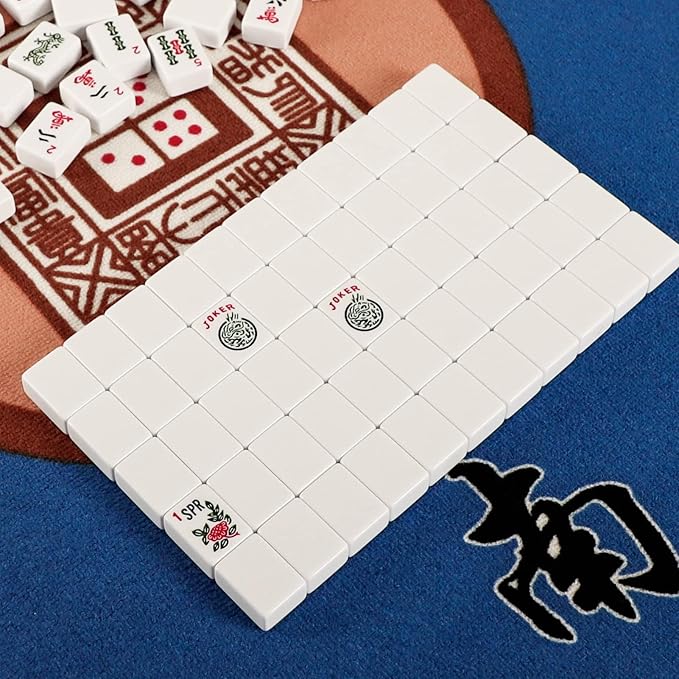 American Mahjong Game Set, 166 Quality White Tiles, 4 All-in-One Color Rack/Pushers, Complete Mahiong Tile Set Black Printed Carrying Bag