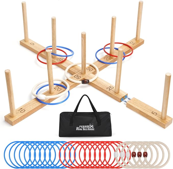 Peradix Ring Toss Game for Kids, Indoor & Outdoor Fun Holiday, Easy Setup & Magnetic Extension, Lawn Yard Games Outdoor Adults Family Party Backyard Beach Outside Game Toys, 26 Rings & Carrying Bag