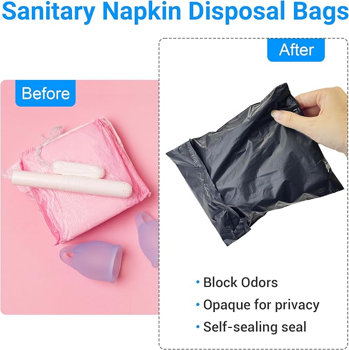 500 Sanitary Napkin Disposal Bags, Feminine Hygiene Tampon Disposal Bags | Self-Sealing Seals, Women's Privacy Protection, for Tampons Period Pad