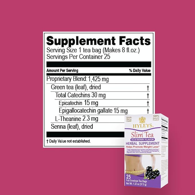 Hyleys Slim Tea Acai Berry Flavor - Weight Loss Herbal Supplement Cleanse and Detox - 25 Tea Bags (12 Pack)