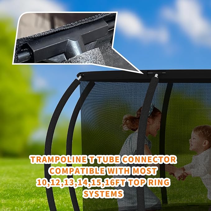6 Pack Trampoline Plastic T-Connector, Trampoline Pole Cap Tops-T Tube Connectors, Enclosure Replacement Parts for Connect Top Ring Net and Fiberglass Rods, Black